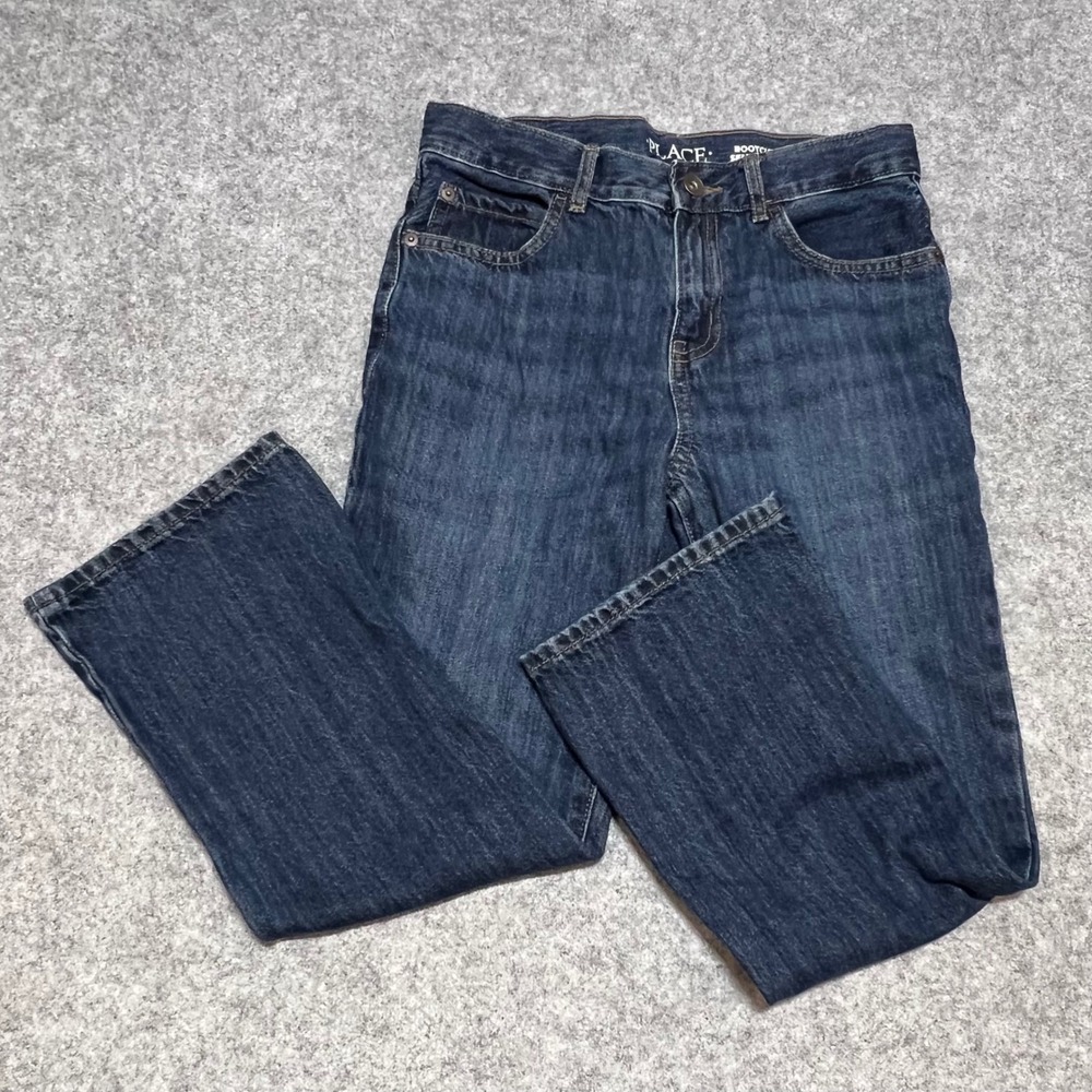 The Childrens Place Boys Bootcut‎ Jeans Dark Wash Husky Size 10 Adjustable Waist